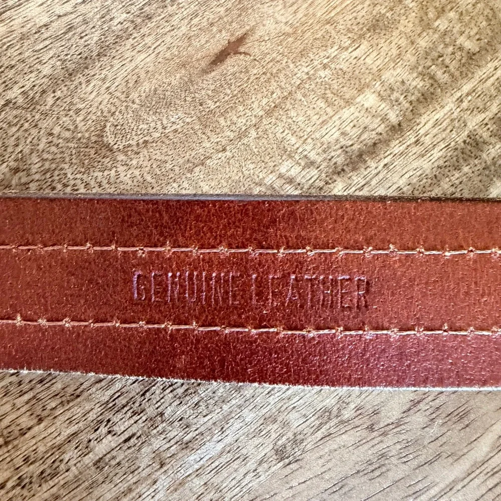 Leather Nautical Inlay Flag Belt Mens 40 Brown Brass Buckle Preppy Coastal Style